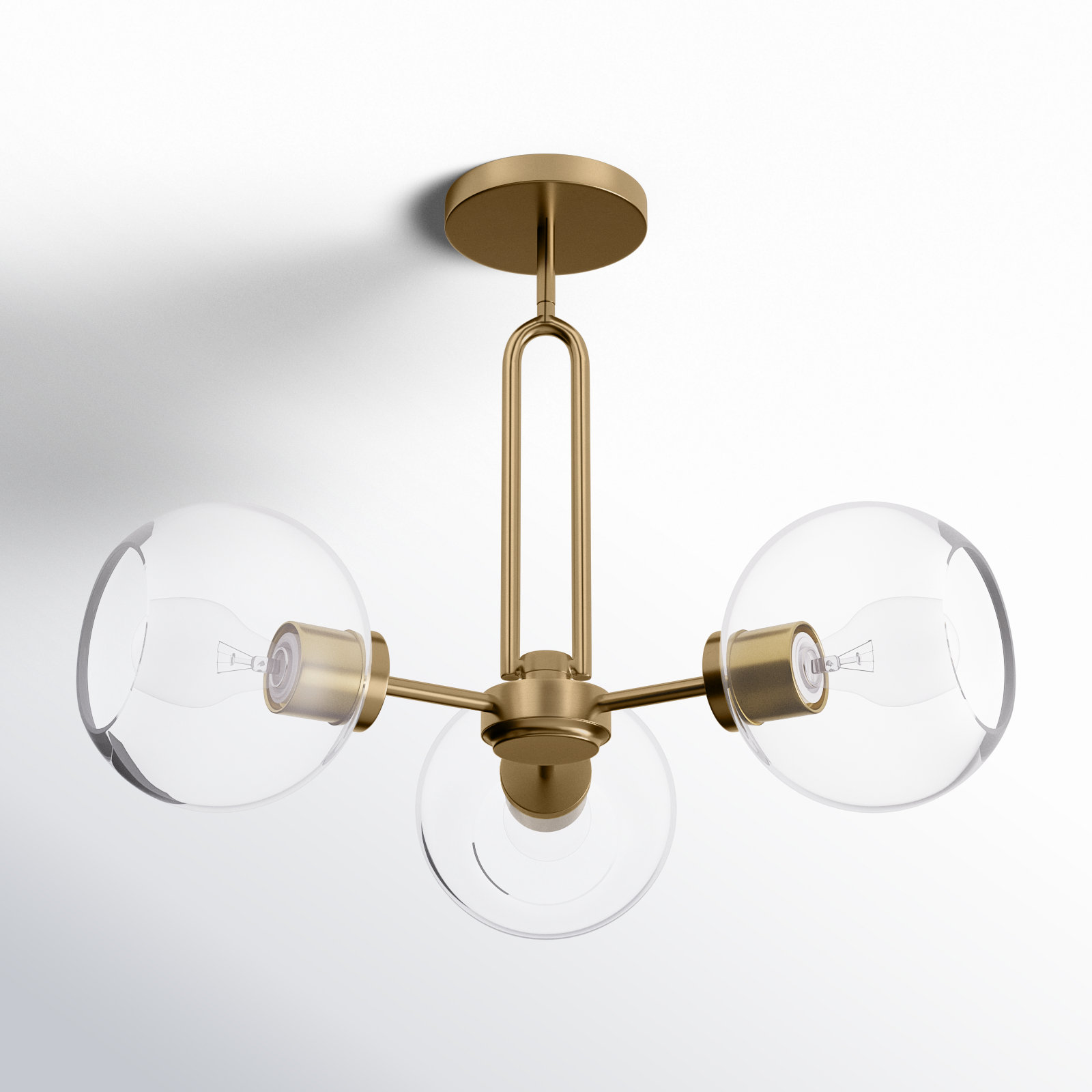 Herma 22" 3-Light Semi Flush Mount, Satin Brass