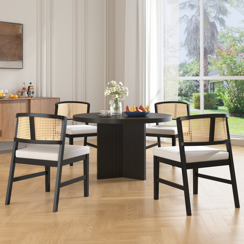 Ensemble de 2 chaises de salle à manger rembourrées avec dossier incurvé et structure en bois d'hévéa noir