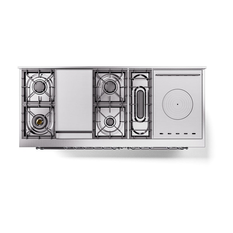 ILVE Nostalgie II Noblesse 60 in Dual Fuel Range 7 Burner, Griddle, Frenchtop, Graphite Matte/Chrome, Natural Gas