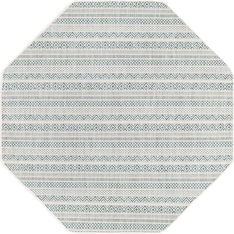 Tapis bleu sarcelle intérieur / extérieur Hewitt, Octogone 5 pi 3 po x 5 pi 3 po