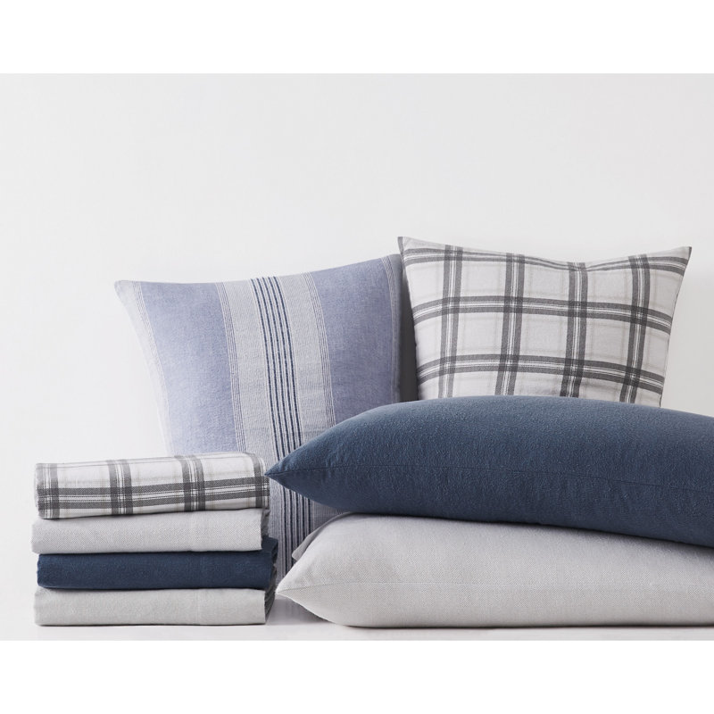 London Fog Classic Cozy Solid Flannel Sheets, Twin Sheet Set + Fitted Sheet + 1 Pillowcase, Plaid, White/Gray