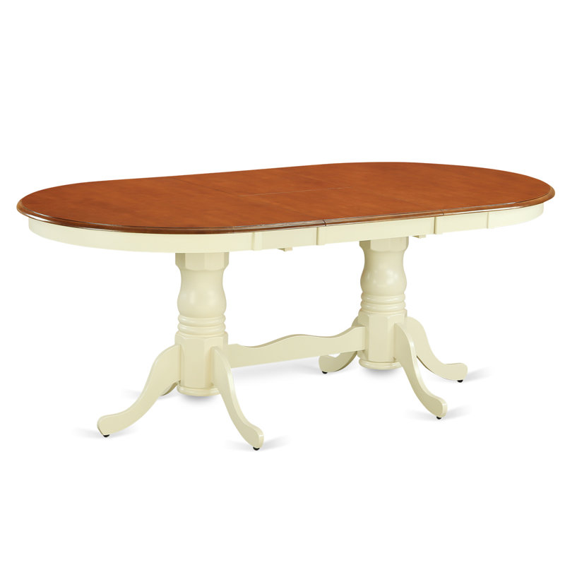 7 Piece Modern Dining Table Set Consist of an Oval Wooden Table with Butterfly Leaf and 6 Kitchen Dining Chairs, Buttermilk & Cherry