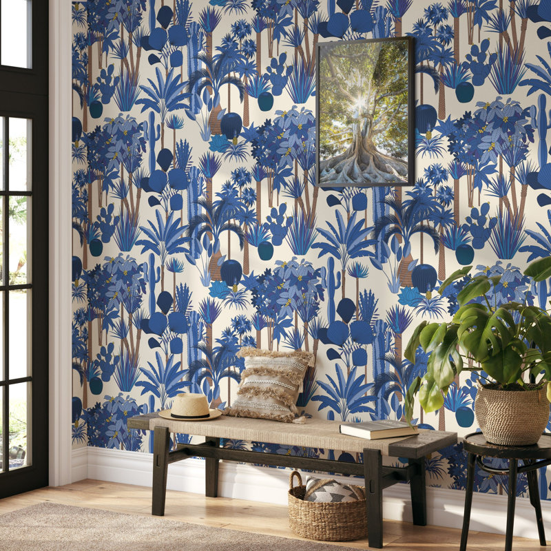Blue Desert Oasis Floral Wallpaper