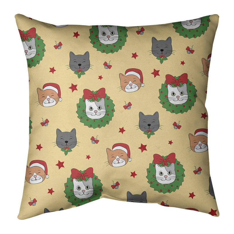 Coussin de noël, 14 po x 14 po, Jaune / paillettes rouges