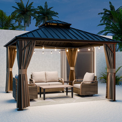 Outdoor Hardtop Gazebo Patio Galvanized Steel Double Roof Aluminum Frame Gazebo