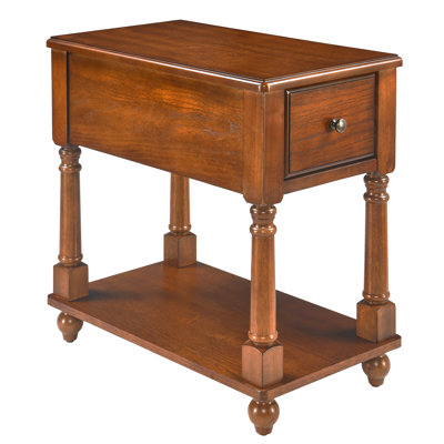 Wood Narrow End Table With Drawers And Shelf