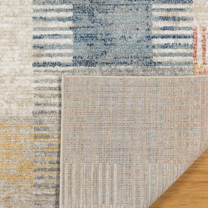 Tapis bleu / ivoire / orange Winsor Julien, Rectangle 6 pi 6 po x 9 pi 6 po