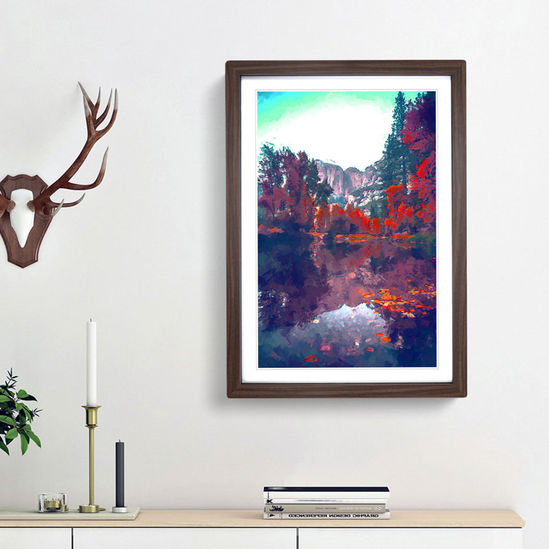 Fall in Yosemite Valley California - Picture Frame Graphic Art Print, 50cm H x 35cm W x 2cm D, Walnut