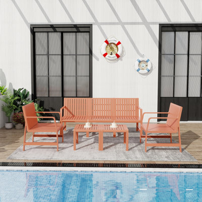  Summer 5-Piece Patio Furniture Set, 3-Seater Sofa, Apricot Brown Set
