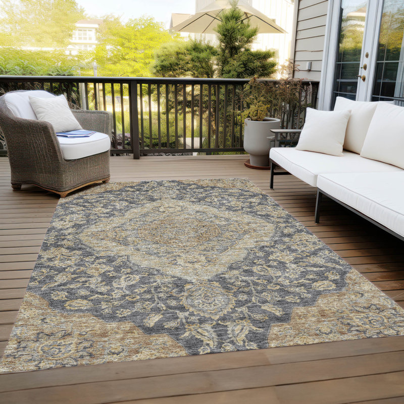 Machine Washable Indoor/Outdoor Cicel ACN1151 Charcoal Rug, Rectangle 8' x 10'