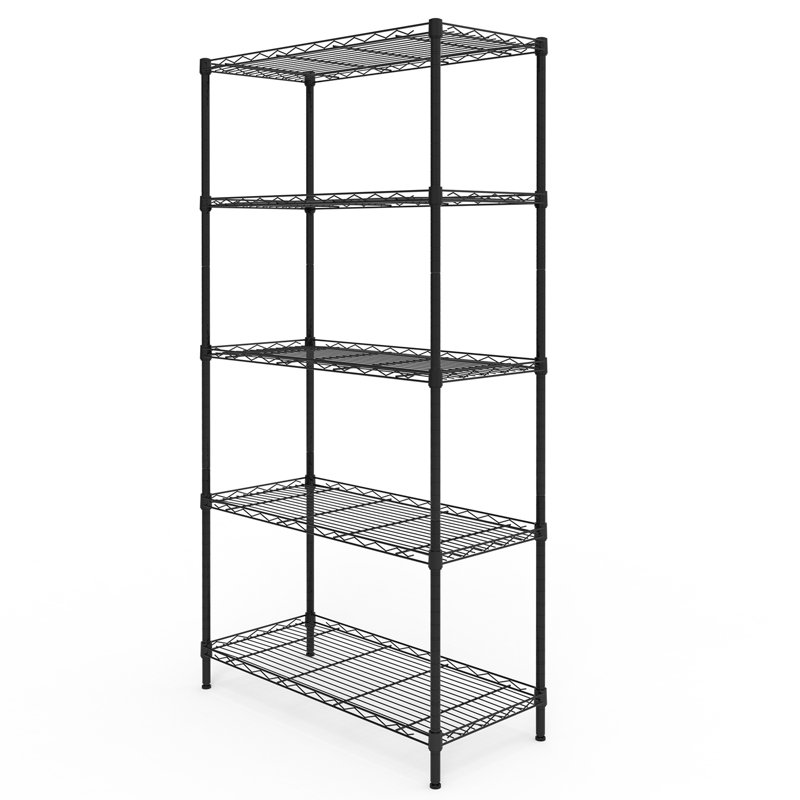 59'' Black 5 Tier Storage Rack Adjustable Tier Spacing Height, Black