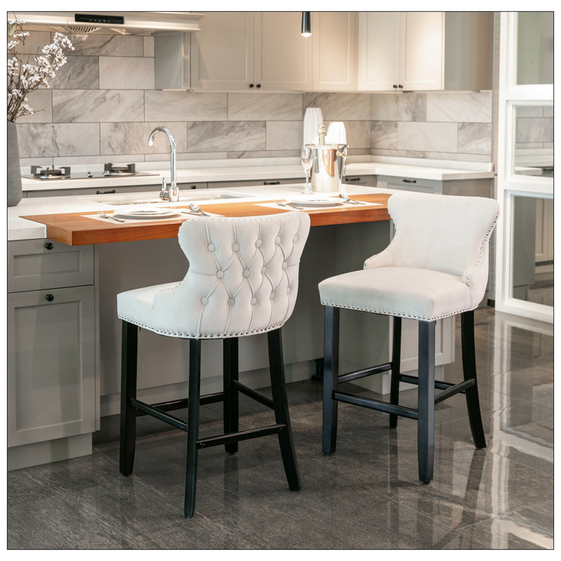 Jeemie Upholstered Counter Stool with Solid Wood Frame, Beige