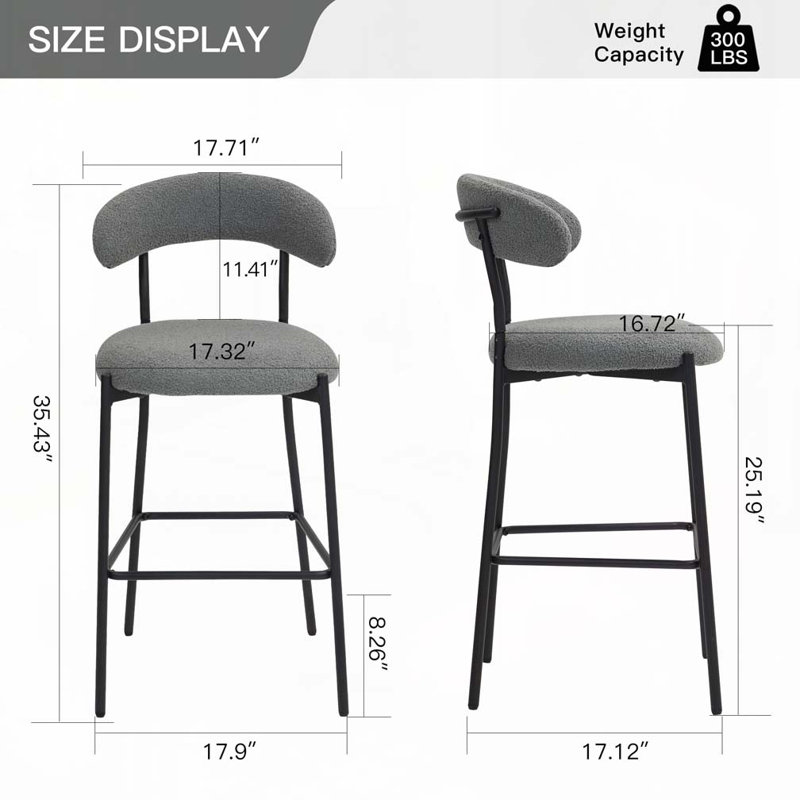 Ensemble de tabourets de bar rembourrés avec repose-pieds Teddy, Gris