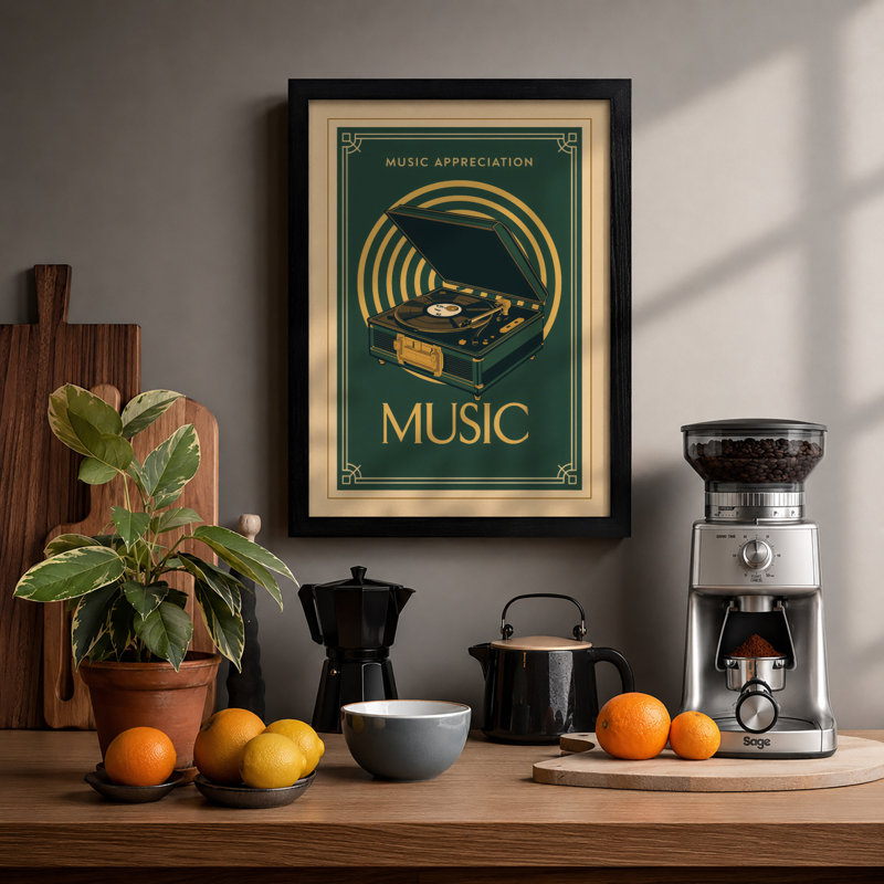 Music Appreciation Art Deco - Framed Print, Black, A3 - 42.0 x 29.7 cm