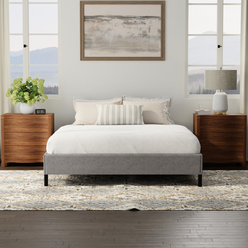 Black And Gray Upholstered Full Bed Frame Foundation, Engineered For All Standard Mattress Types, Simple Setup, Strong Enough Size Frame, A Foundation Any Mattress, Compact Design, Easy To Up Without