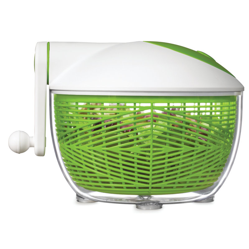 Large Green and White Plastic Vegetable Spinner with Ergonomic Handle