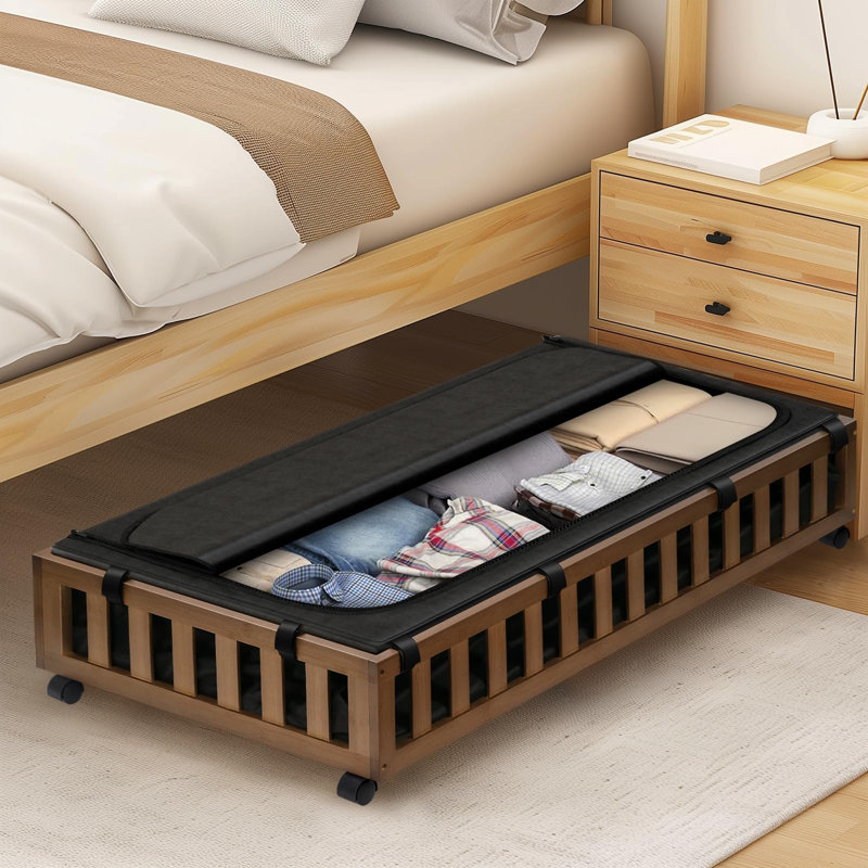Ensemble de 2 bacs de rangement sous le lit à roulettes en bambou de 39 po x 20 po x 7,8 po (brun)