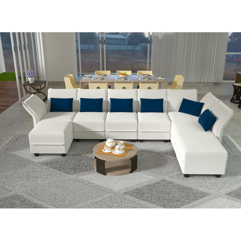 Ageratum Upholstered Reclining Sectional Reversible, Blue Microfiber