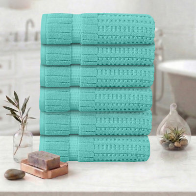 Willow 6 Pieces Towel Set – 100% Combed Cotton, Premium Quality 630 GSM, Turquoise, Ultra-Soft & Highly Absorbent (6 Bath Towels)
