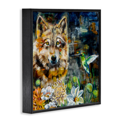 Magnifique loup et colibri, estampe numérique par Linda McClure
