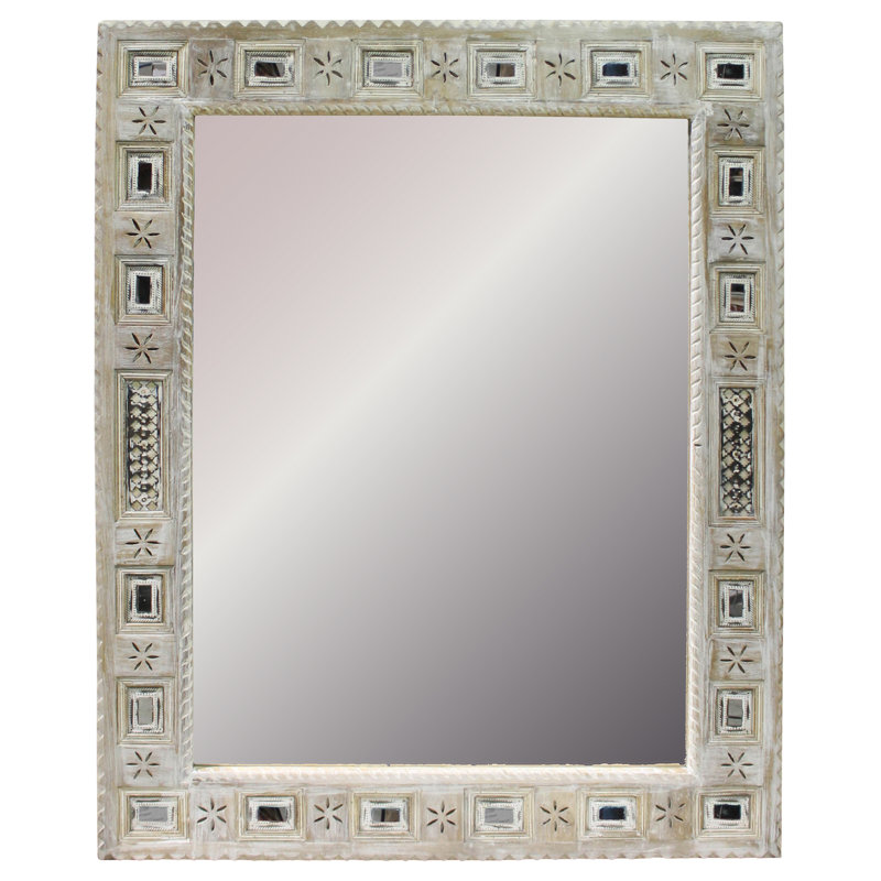 Oracle Hand Carved Mango Wood Whitewash Mirror