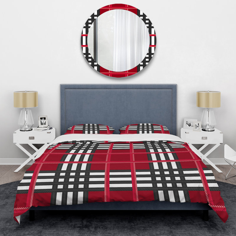 Tartan à carreaux rouges - ensemble de housse de couette abstrait - microfibre de polyester