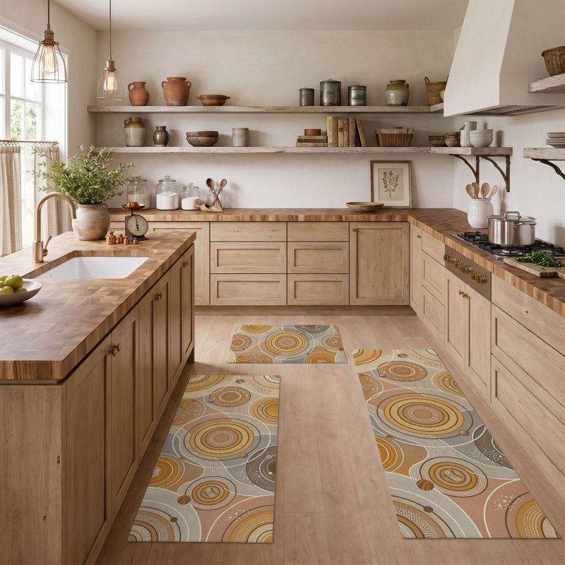Tapis de cuisine lavables antidérapants Retro Circles