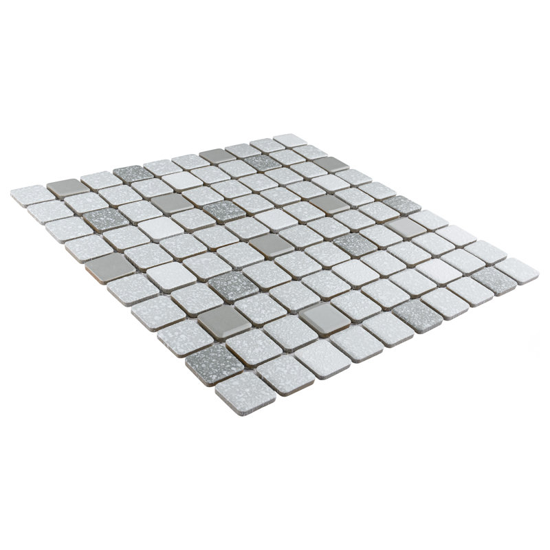 Crystalline Square 1.1" x 1.1" Porcelain Grid Mosaic Wall & Floor Tile, Gray/White