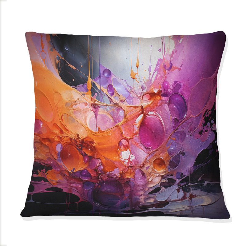 Coussin décoratif orange à motif de fractales abstraites - fractales, 18" x 18"