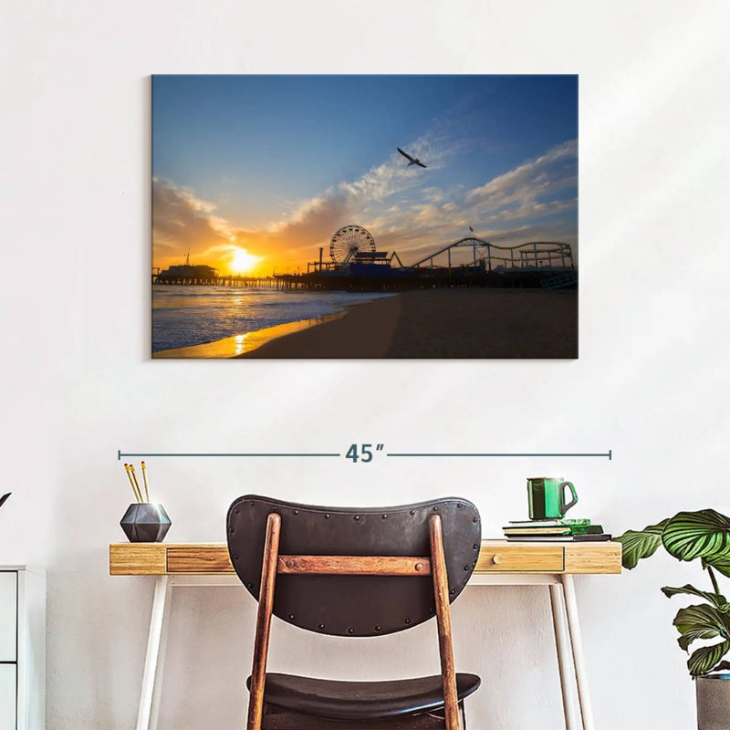 Scène de plage Gillard Santa Monica, H 26 po x l 39 po