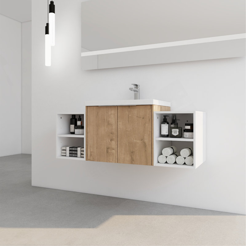 Meuble-lavabo élégant avec portes à fermeture en douceur et beaucoup de rangement, un mélange parfait de fonctionnalité et d'élégance.