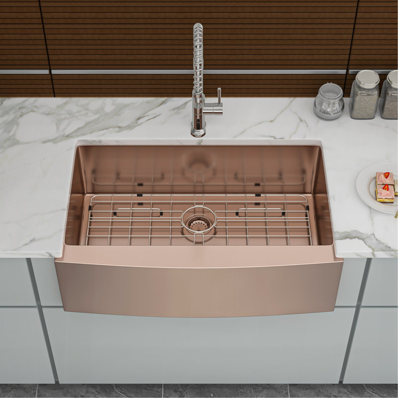 33 Farmhouse Sink - 33*21*10 Inch Kitchen Sink Stainless Steel 16 Gauge Apron Front Kitchen Sink, Rose Gold