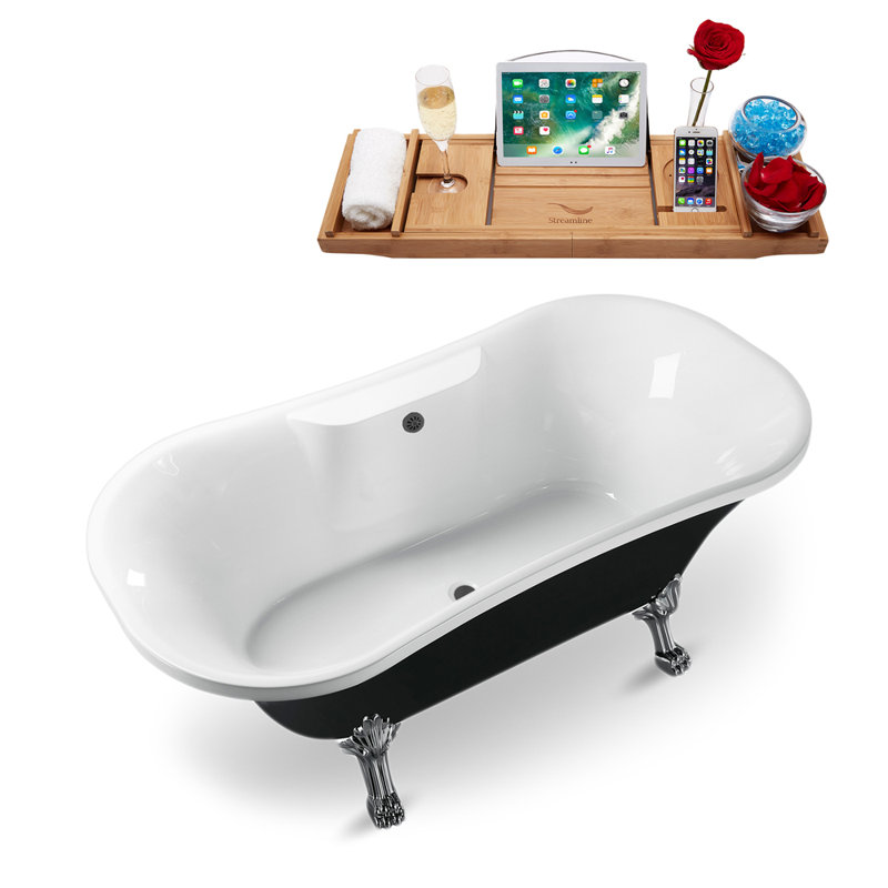 68'' x 33.9'' Soaking Acrylic Bathtub, Polished Chrome, Matte Black