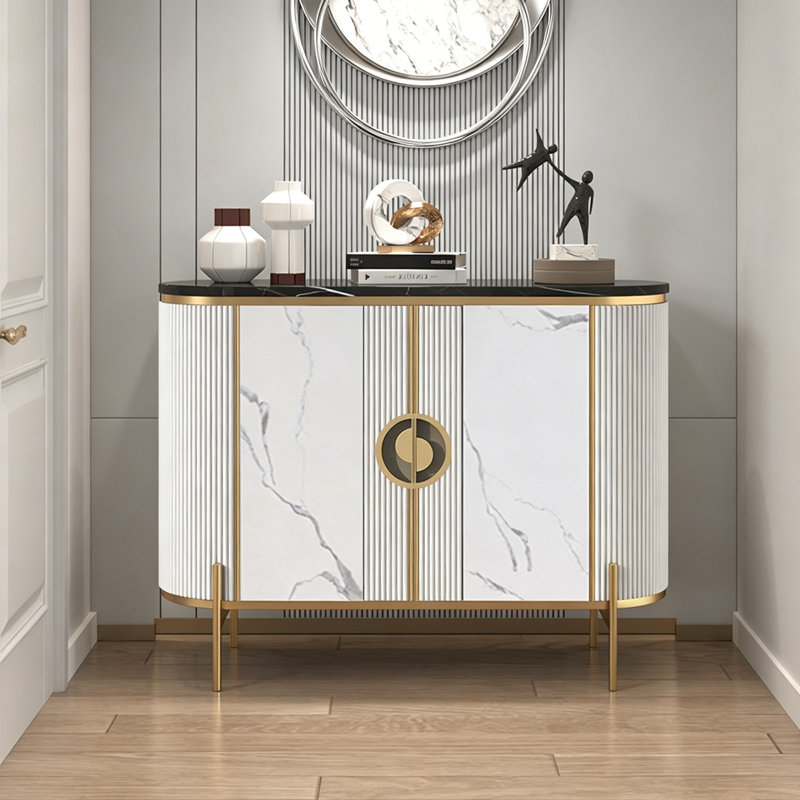 Buffet multifonctionnel de style italien, 35.43" H x 47.24" W x 13.78" D, Cream/White