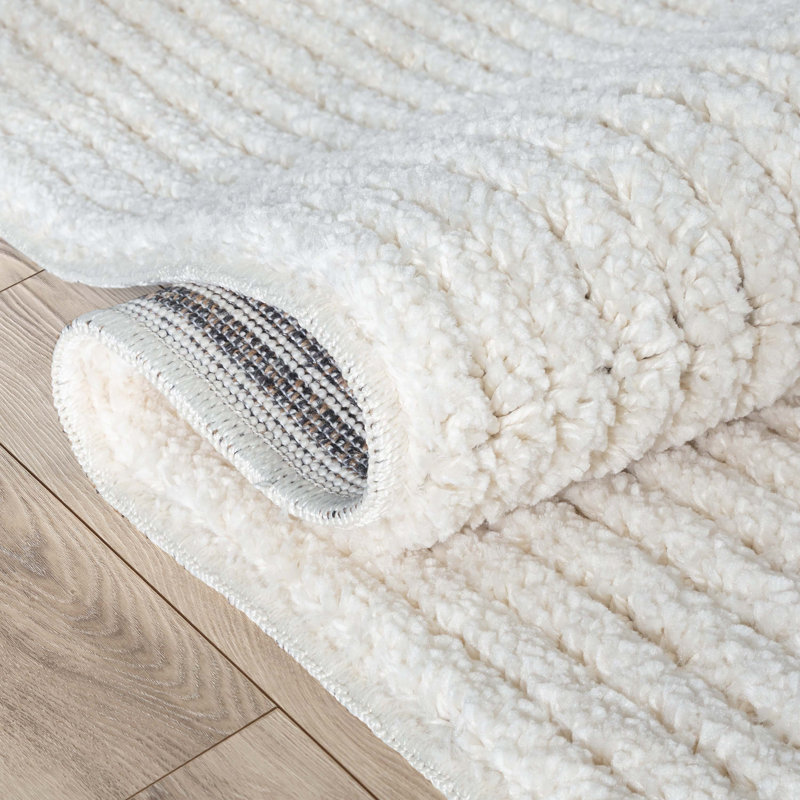 Ivory Geometric High-Low Shag Runner Rug 2'3" x 7'3"