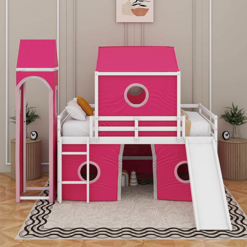 Lit mezzanine double avec tour, Rose