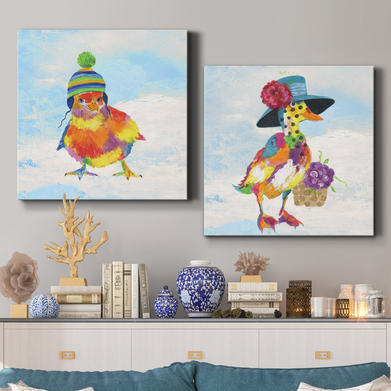 Groovy Chick And Sky - ensemble de 2 peintures, H 40 po x l 80 po x P 1 po, Toile tendue