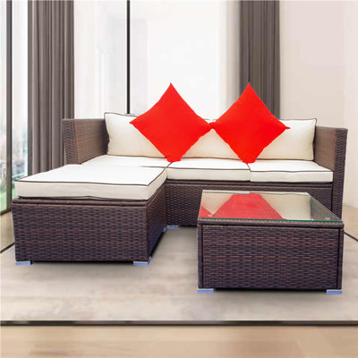 3 Piece Patio Sectional Wicker Rattan Outdoor Furniture Sofa Set,Dark Blue