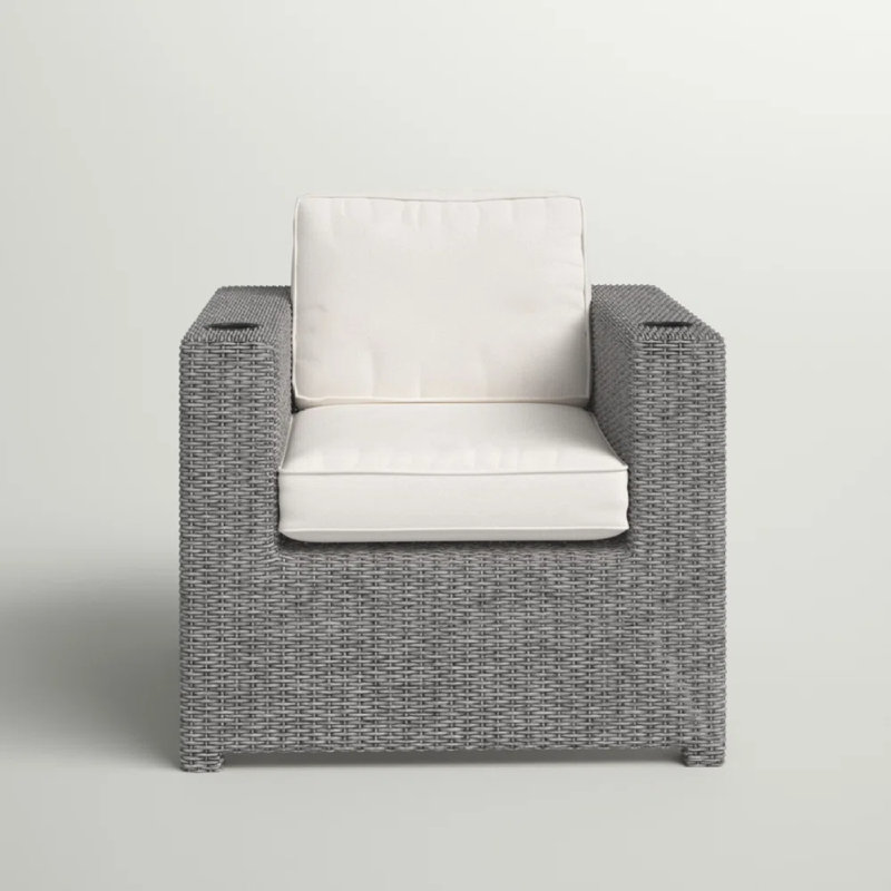 Chaise de patio entièrement assemblée avec coussins, Gris, Blanc
