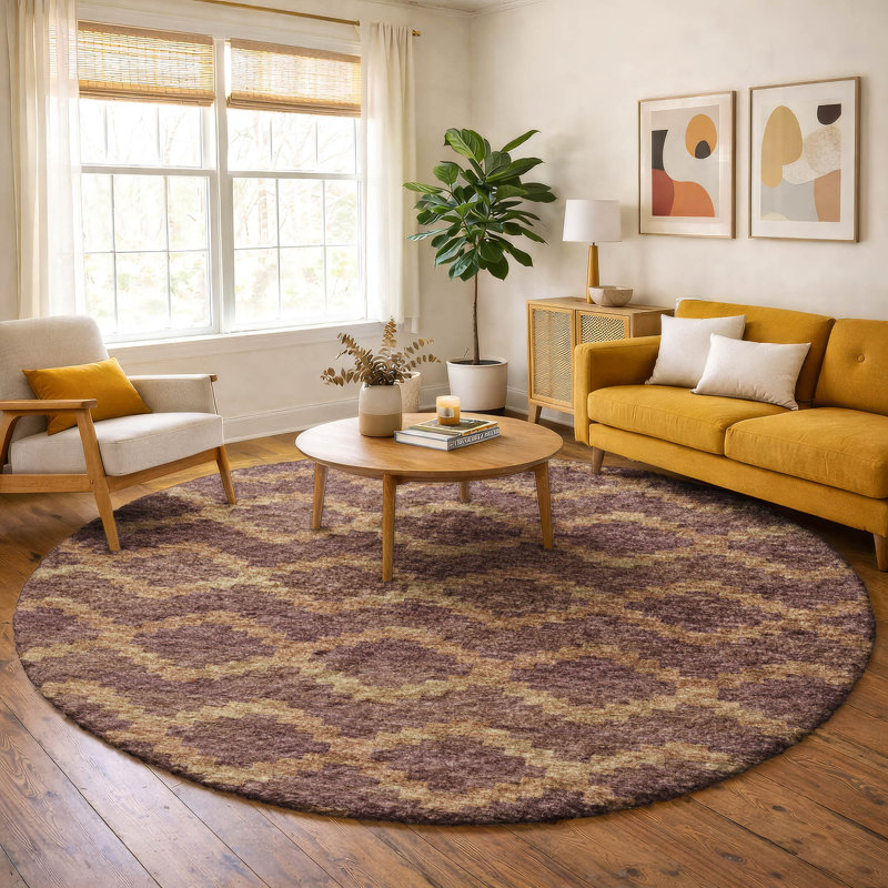 Premium Machine Washable Dream Shag ADS115 Tribal Rug, Canyon, 8' Round