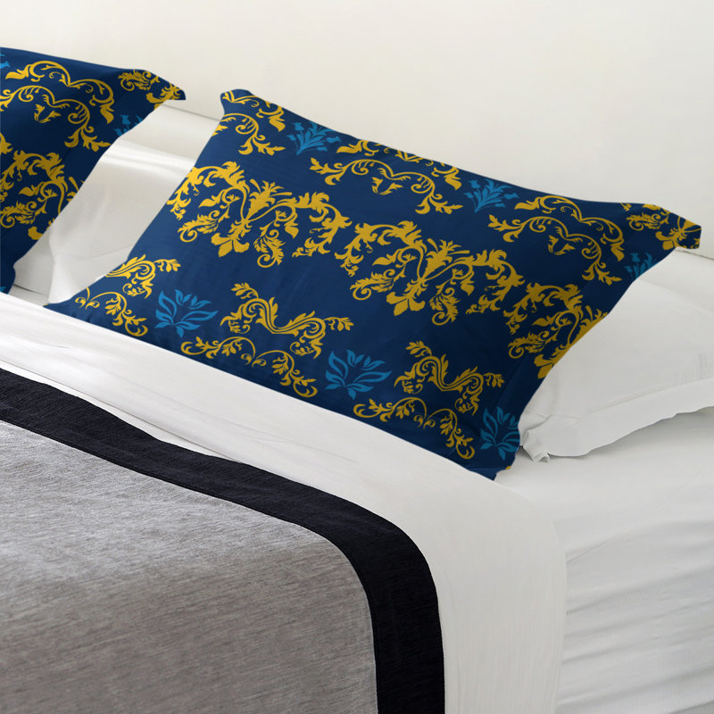 Football Baroque Pattern Pillow Sham, Standard, Microfiber, Navy Blue/Yellow/Blue