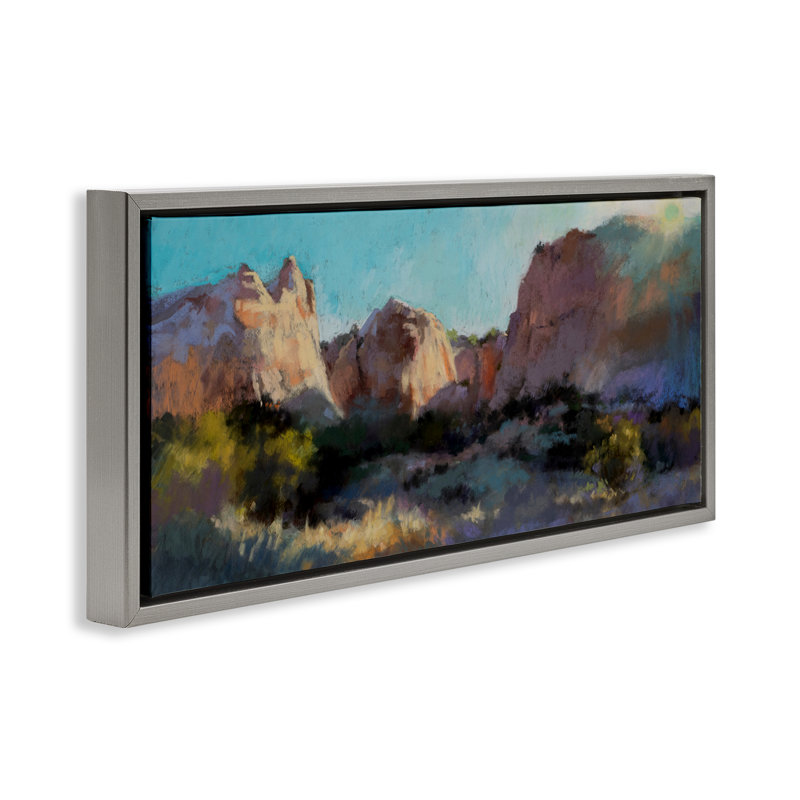  Art mural sur toile flottant, "Desert Cliff Valley" par Christine Debrosky, H 14 po x l 31 po, Cadre flottant gris lustré