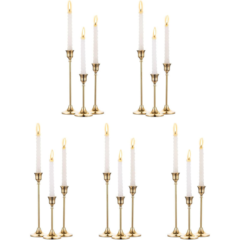 15-piece Brass Gold Taper Candle Holders