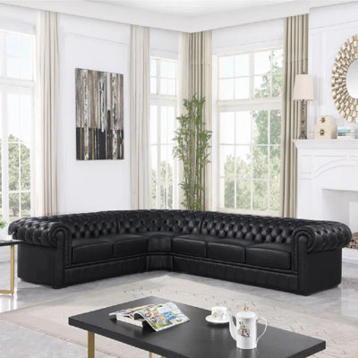 138" Chesterfield Handcrafted Top Grain Cow Genuine leather Sectional