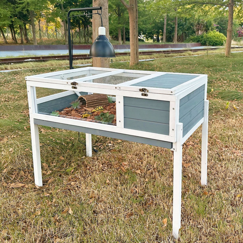 Wooden Turtle Hutch, Indoor Tortoise House, Outdoor Small Reptiles Enclosure for Backyard, Garden and Patio 