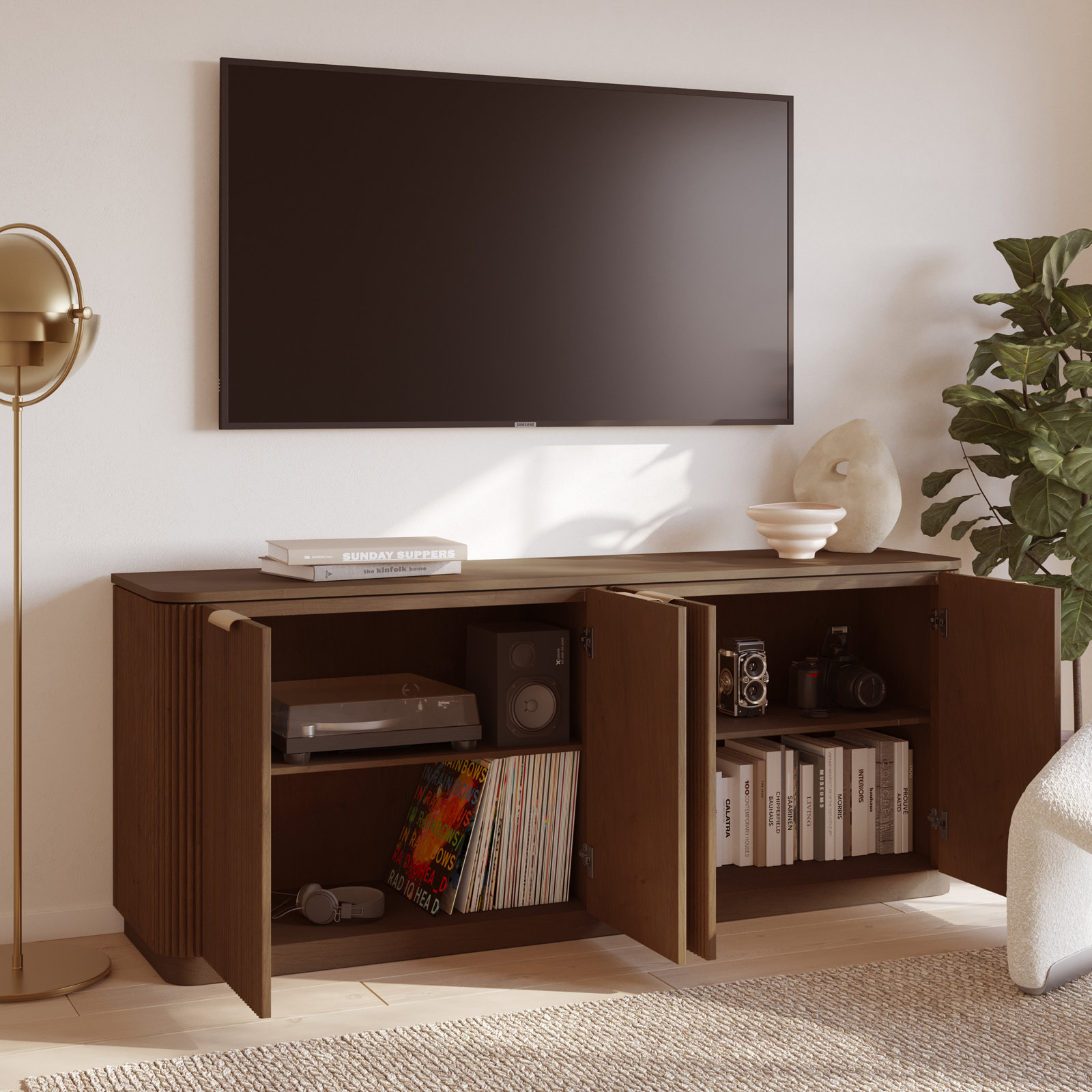 Nova Sideboard Cabinet, Brown Reeded Birch