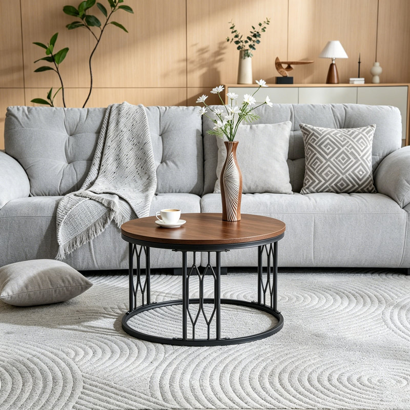 Table basse ronde avec base robuste, Brown