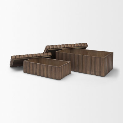 Strata Fluted Walnut Wood Decorative Box Set