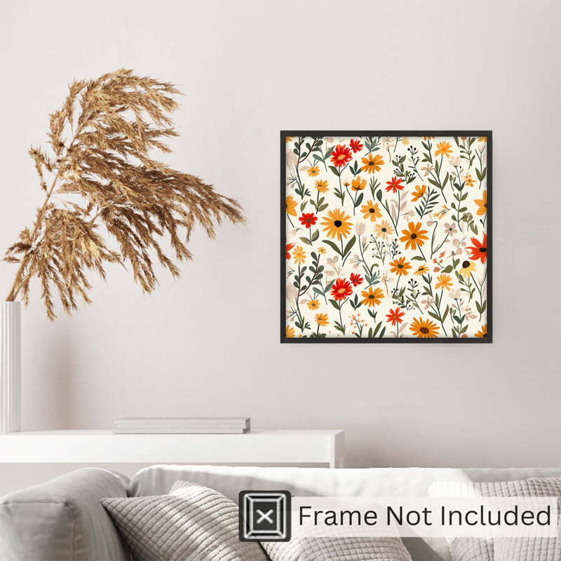 Motif de fleurs botaniques non encadrées, H 24 po x l 24 po