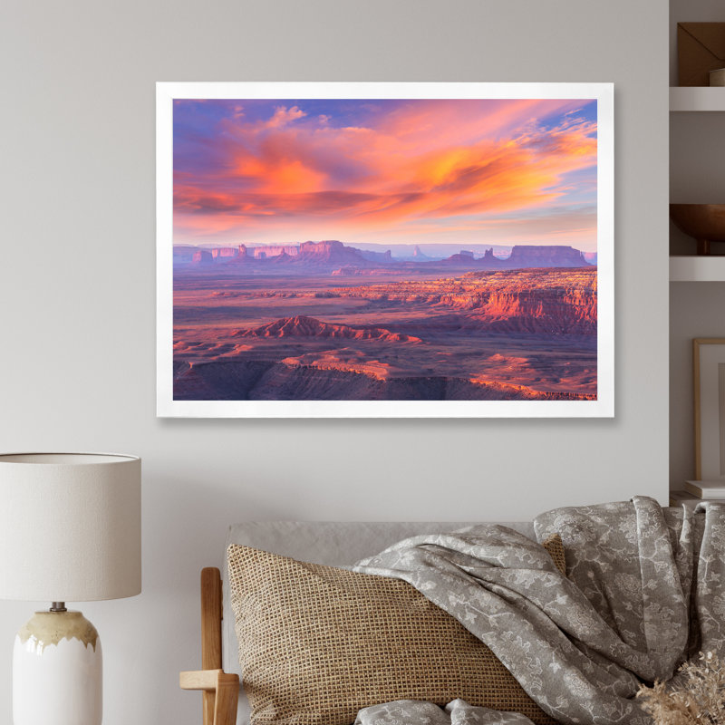 Monument Valley Sunset - paysages, reproduction sur toile, Cadre photo blanc, H 34 po x l 44 po x P 1,5 po